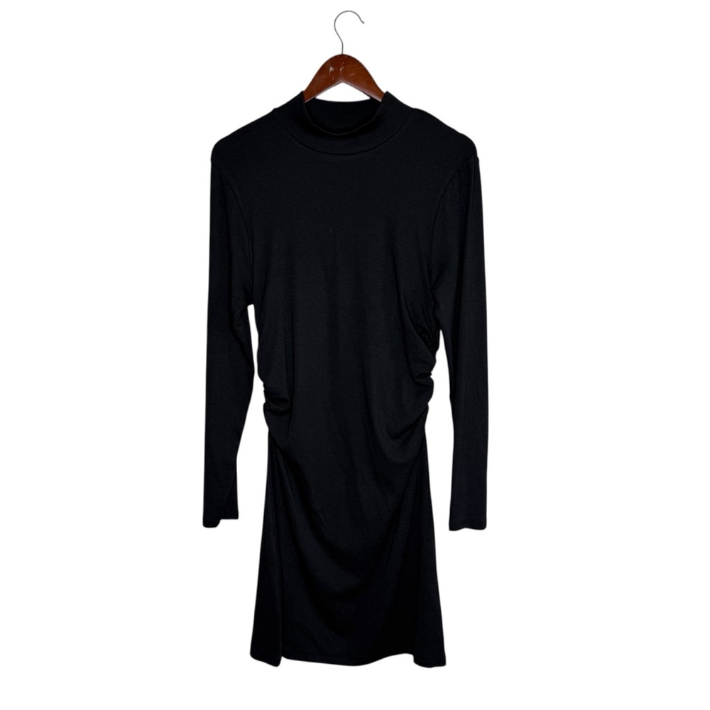 Gap Solid Black Ribbed Mock Neck Long Sleeve Dress Minimalist Sleek Neutral